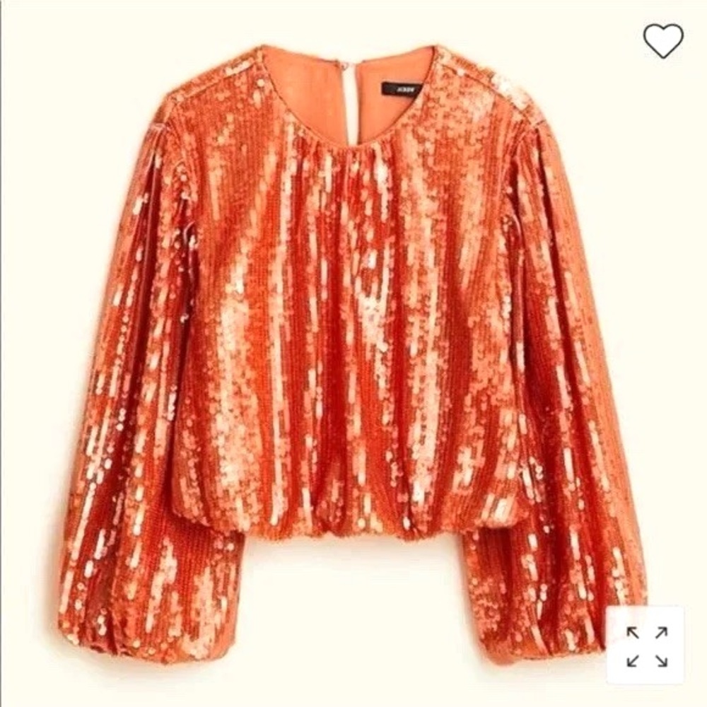 J. Crew Orange Sequin Balloon-Sleeve Top